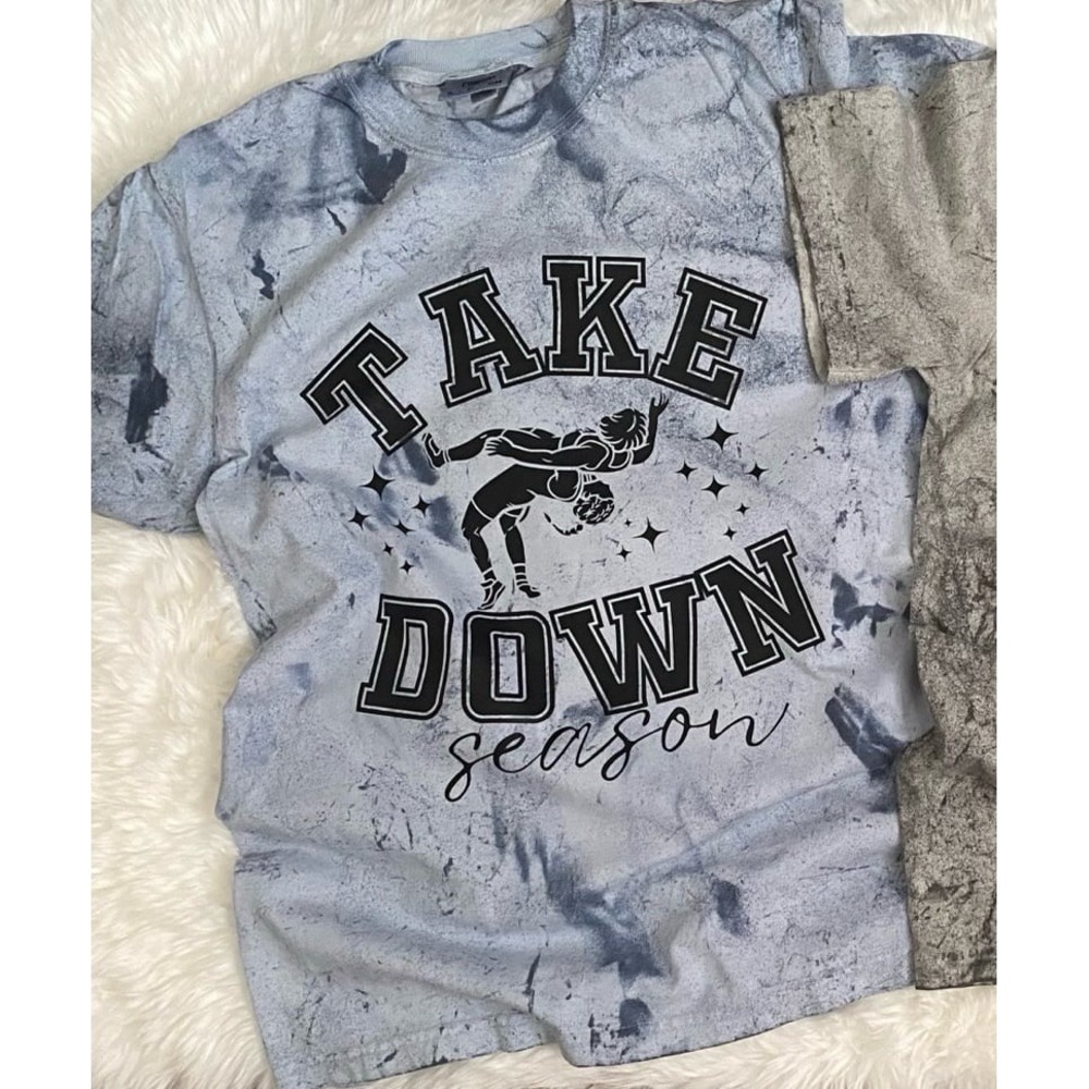 Wrestling Take Down Season Tie Dye T-Shirt Sporty Graphic Tee